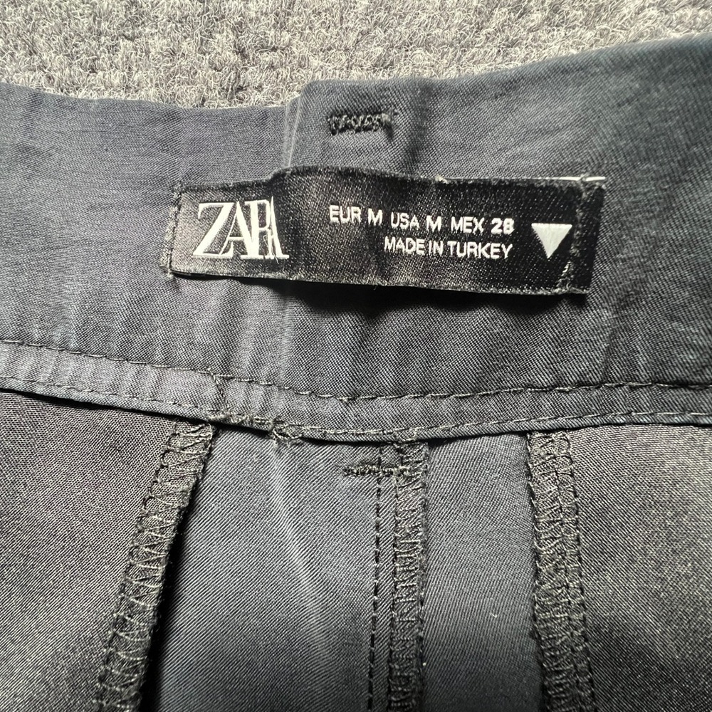 Zara Black Wide Leg High Waisted Pleated Trousers Pants Size M Work Evening - Picture 6 of 11